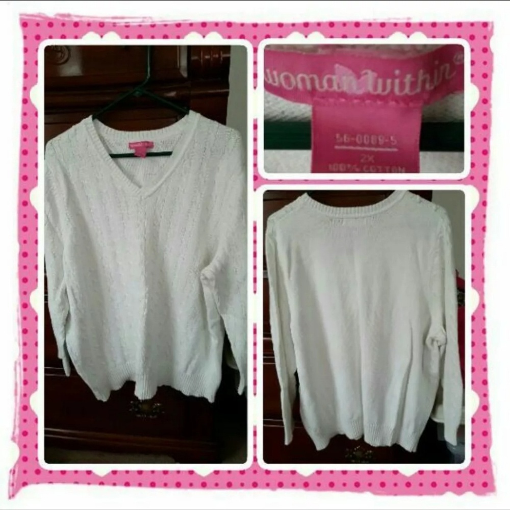 Woman's White V Neck Sweater Size 2X